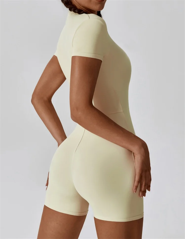 Slim Fit Fitness Bodysuit – Stand Collar, Zip Front