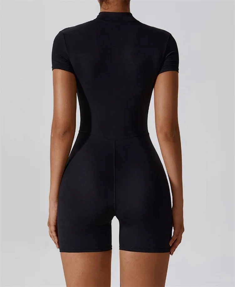 Slim Fit Fitness Bodysuit – Stand Collar, Zip Front
